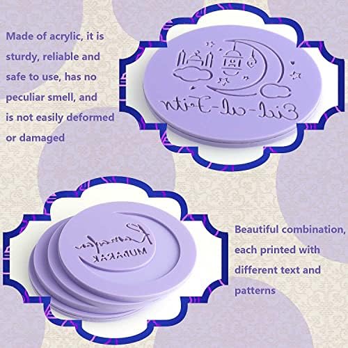 DELSEN 4 Pcs Ramadan Mubarak Cookie Stamp 3D Eid Stamp Cookie Cutters Icing Fondant Embosser for Biscuit Cupcake Eid Celebrations Party Decorations