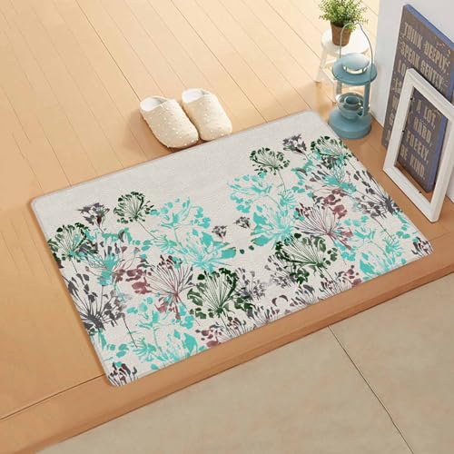 Teal Black Kitchen Bath Door Mat Cushioned Runner Rug,Washable Welcome Floor Sink Antifatigue Mat,Waterproof & Non-Slip Comfort Standing Doormat,Brown Flower Vintage Watercolor Blossom 18