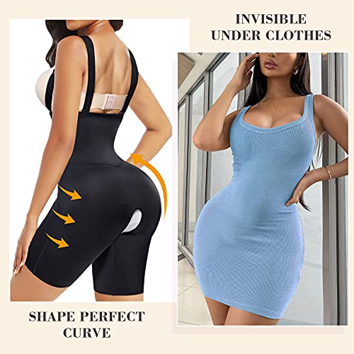 Nebility Women Waist Trainer Shapewear Tummy Control Bodysuit Open Bust Corset High Waist Thigh Slimmer Body Shaper(L, Black) #TOP2