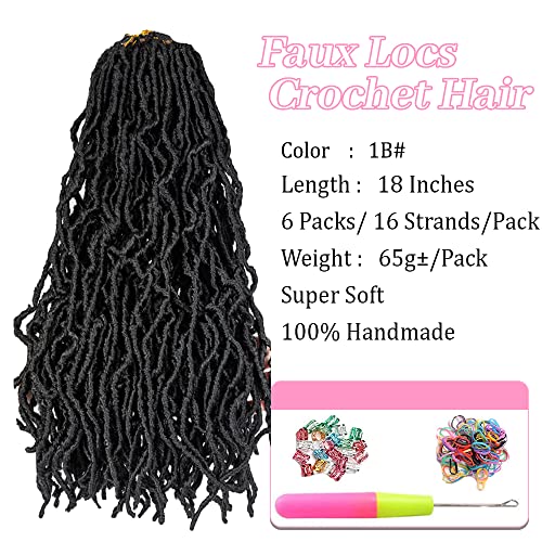 Umylar New Faux Locs Crochet Hair 18 Inch 6 Packs Soft Locs Crochet Hair Pre-Looped Soft Goddess Locs Curly Wavy Crochet Braids Hair For Black Women Synthetic Hair Extension(18 Inch, 1B#) #TOP1