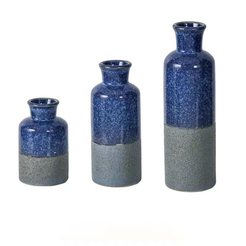 THE WHITE SHOP 3 PCS Ceramic Vase, Flower Vase For Home Decoration, Modern Farmhouse Decoration Living Room Table Shelf Centerpieces Decoration Fireplace And Entrance Decoration(Blue Grey)