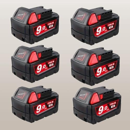 18V 9.0Ah Ultra-High Capacity Replacement for Milwaukee 18V Battery Compatible with Milwaukee 18 Volt Batteries 48-11-1815 48-11-1820 48-11-1828 48-11-1830 48-11-1840 48-11-1850 48-11-1852 (6-Pack)