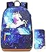 Produktbild Schultasche für Mädchen,Wasserdicht Schulrucksack Set mit Mäppchen Sternenhimmel & Einhorn USB-Ladeanschluss Reiserucksack mit Mäppchen 15,6 inch