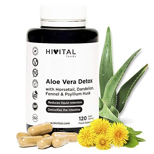 Aloe Vera Detox | 120 cápsulas para 4 meses | Con Cola de Caballo, Diente de León, Psyllium, e Hinojo | Depurativo, diurético y laxante natural que elimina toxinas y regula el tránsito intestinal