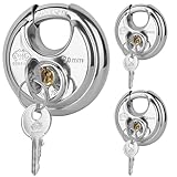 DuoTyga Discus Keyed Alike Padlock, 2-3/4 Inch Wide, Heavy Duty Stainless Steel Outdoor Disc Lock with Key for Storage Unit, Garages, Fence and Sheds, 3 Pack