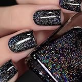 Modelones 32Pcs Sparkle Black Press on Nails, Glitter Short Square Fake Nails, Reusable Nail Kit with Nail Glue Adhesive Tabs Mini Nail File, Nails Press Ons 16 Sizes, Women Girl Gift