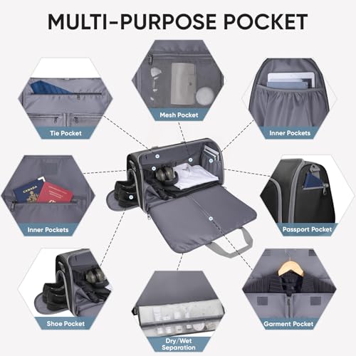 BALEINE Garment Bags for Travel, Water Resistant Carry on Suit Bag | 2 in 1 Duffel Bag, Heavy-Duty 900D Oxford Fabric, Wrinkle-Free Storage, Adjustable Shoulder Strap, Multiple Storage Pockets - image 3
