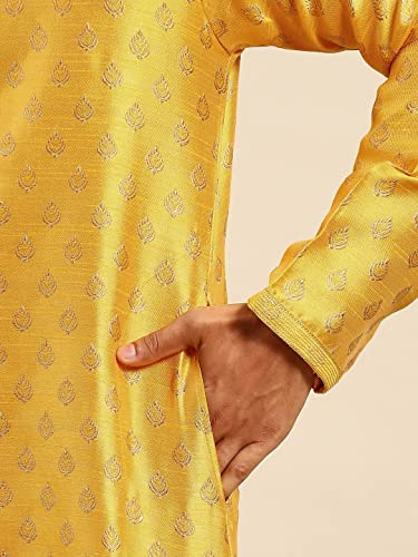 Image of Rajubhai Hargovindas Men's Silk Kurta With Ethnic Motifs Work Woven Design