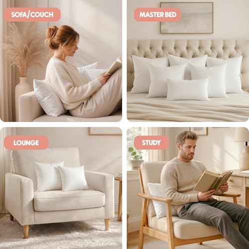 Image of Utopia Bedding Throw Pillows Insert (Pack of 2, White) - 18 x 18 Inches Bed and Couch Pillows - Indoor Decorative Pillow.
