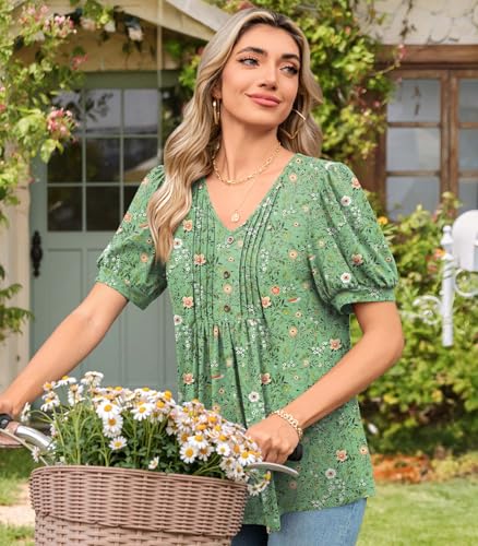 Women's Summer tunic Tops Casual Dressy Blouses Short Sleeve Shirts M-3XL3