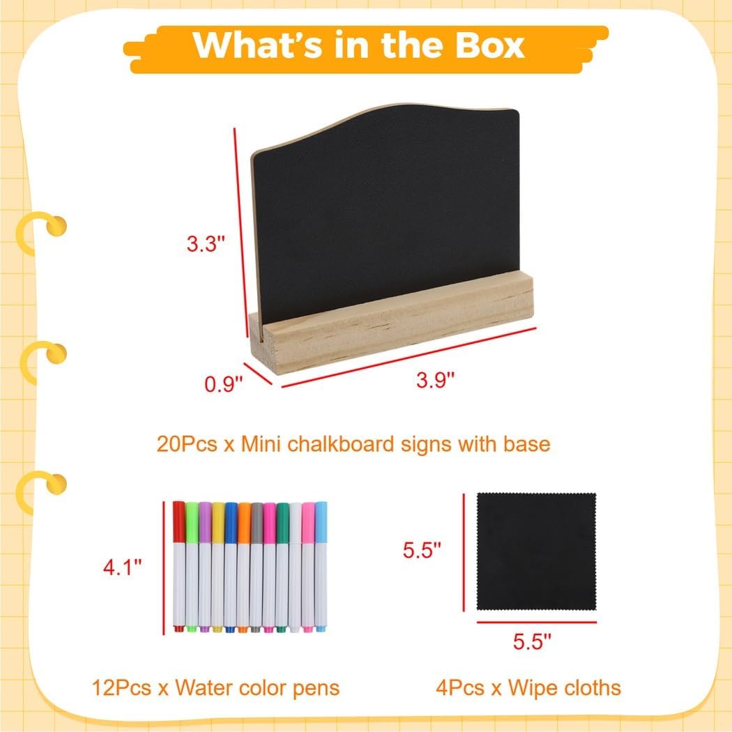 for Wedding Buffet, Double Sided, Tabletop Chalkboard Signs with Water Color Pens, Wipe Cloths, 20 Pcs Mini Wooden Chalkboard Signs with Base