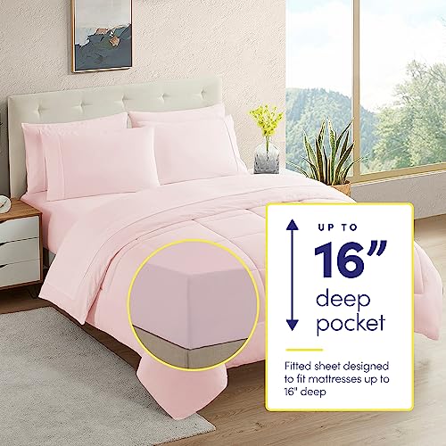 California King Comforter Set - Soft & Breathable 7-Piece Bedding Collection - 1 Comforter, 1 Fitted Sheet, 1 Flat, 4 Pillowcases - Deep Pocket - Premium Quality - Ideal for All Seasons, Pale Pink
