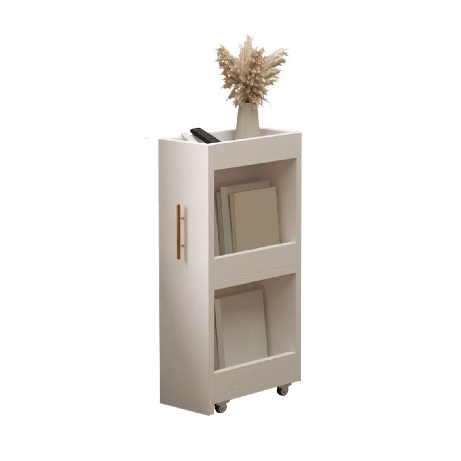 Zhaoj24-05 Bookcase Mobile Ultra-narrow Shelving White Simple Wooden Bookshelf with Silent Wheels