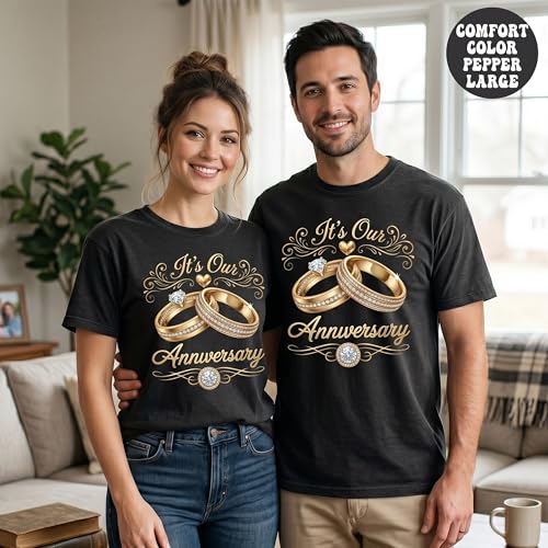 Image of Anniversary Matching Shirts, for Couple, Heart Design T-Shirt Set, Wedding Present, Honeymoon Outfit