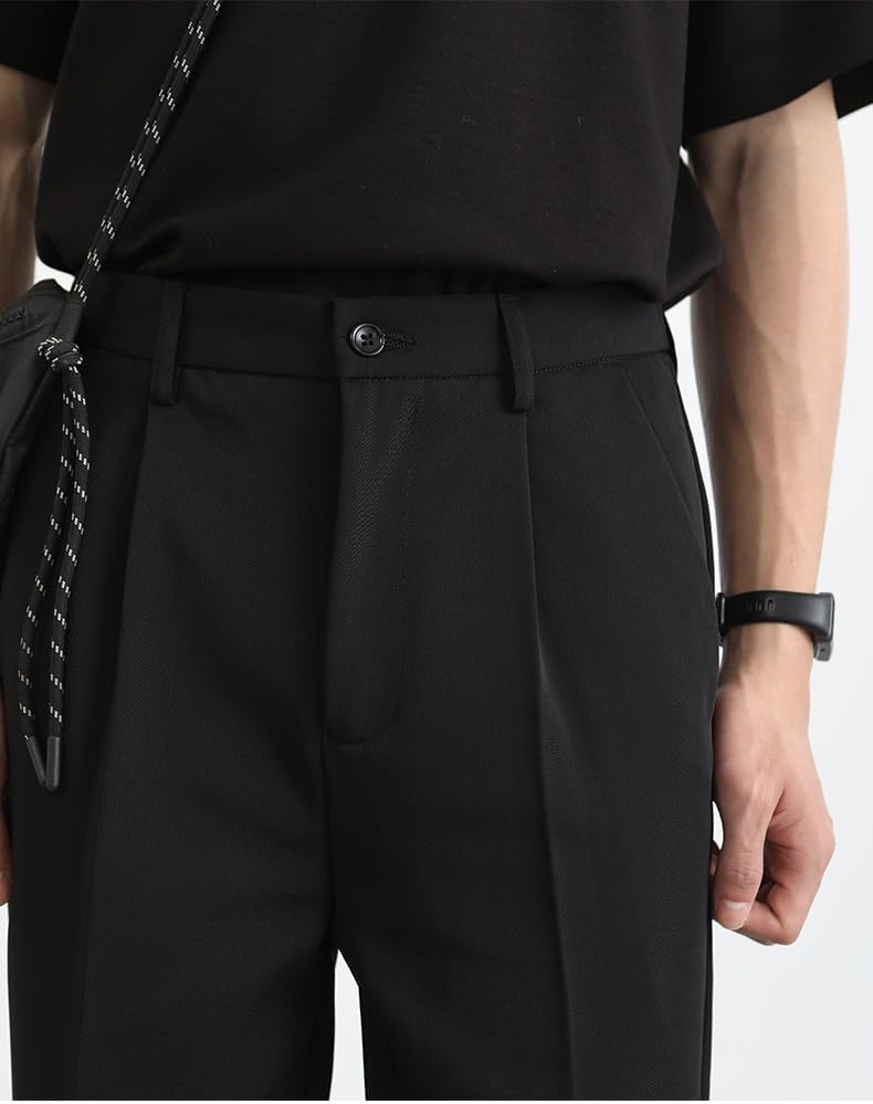 Men's Spring Fall Lightweight Straight Leg Dress Pants Relaxed Wide Ankle Trousers Pants for Men