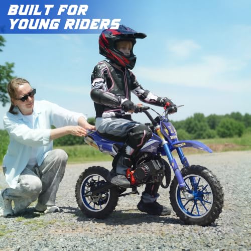 Image of 50cc Kids Dirt Bike, 2-Stroke Gas Powered Mini Dirt Bike for Kids 8-14, Off-Road Gas Dirt Bike with Disc Brakes, 2.50-10 Tires, Pull Start