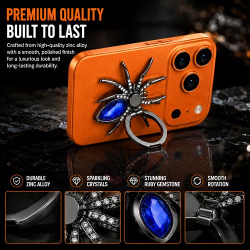 Image of Mizi Spider Phone Ring Holder Stand, 360 Rotating & 180 Flip Finger Grip Kickstand with 3M Adhesive, Zinc Alloy Rhinestone Phone Ring Holder for iPhone, Samsung & All Smartphones - Blue