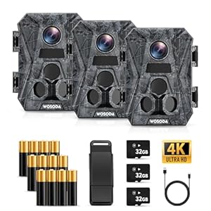 3 Pack Trail Cameras, 48MP 4K No-Glow Night Vision Game Camera, Trail Cam with Motion Activated, IP66 Waterproof,2”LCD Screen,120° Wide Lens Wildlife Camera,Outdoor Scouting & Security