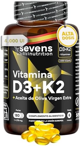 Vitamin D3 and K2 4000 IU + 200 µg Vitamin K2 MK7 with Extra Virg...