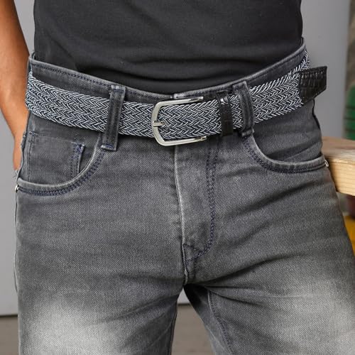 Image of LOUIS STITCH Men's Braided Elastic Stretch Belt with Leather Tipped End Stretchable Canvas Waist Band for Men Women Boys Girls Unisex (Width 3 cm) (BE-EL)