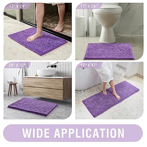 Techmilly Soft Fluffy Chenille Bathroom Rugs, Non Slip Absorbent Bath Mats For Bathroom, Washable And Quick Dry, Purple, 17" X 24" #TOP5