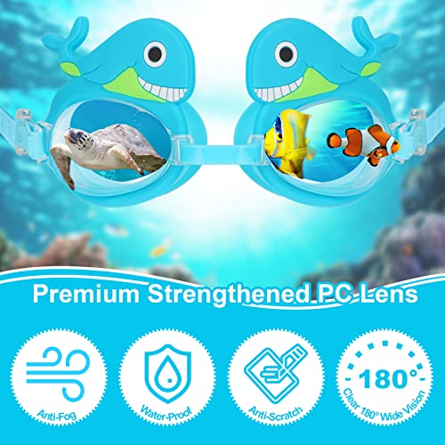 Kids Swim Goggles with Earplugs & Potable Case, Cute Dolphin Swimming Goggles Swim Glasses for Toddler Kids Girls Boys Youth(4-14), Anti-Fog Anti-UV Leak-proof Clear Vision Water Pool Goggles - Image 4