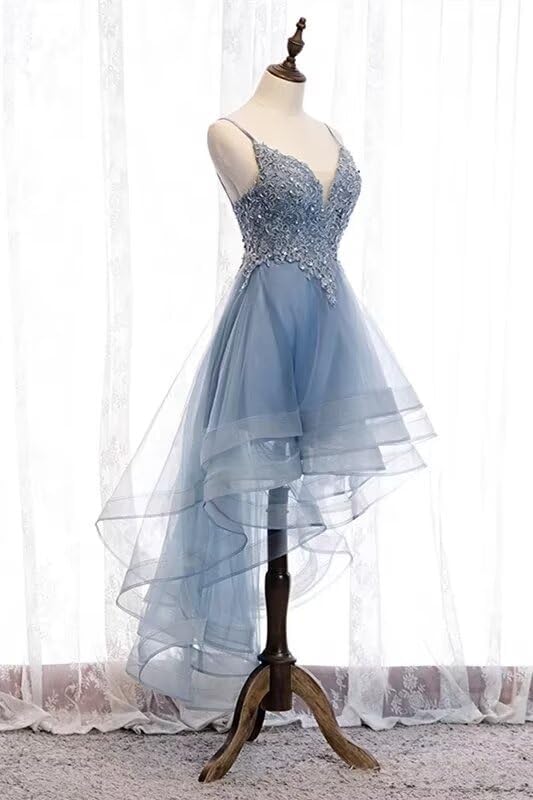 Lace Applique Homecoming Dresses for Teens High Low Spaghetti Straps Tulle Short Prom Dress Glitter Quinceanera Dress4