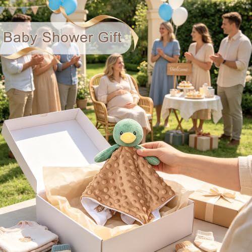 Image of Baby Security Blanket Soft Baby Lovey Unisex Lovey Shower Gifts for Newborn Boys and Girls Snuggle Toy Mallard Duck Stuffed Animal Green 14 Inch