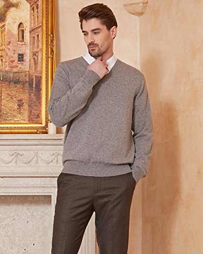 Kallspin Men's Cashmere Wool Blend Relax Fit V Neck Pullover Sweater (Light Grey, 2X-Large) #TOP4