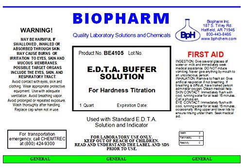 E.D.T.A. Buffer Solution for Hardness Titration — 1 Quart (950 mL) Bottle | Ethylenediaminetetraacetic Acid