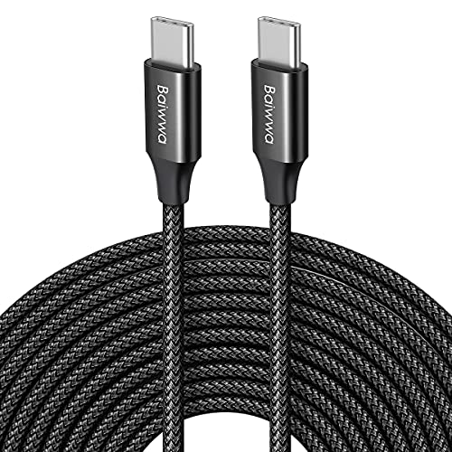 Baiwwa USB C Charger Cable 3m, Extra Long USB C to USB C Cable, PD 60W/3A Fast Charging Lead Braided for iPhone 15/15 Pro/15 Pro Max, Samsung Galaxy S24 Ultra, iPad, MacBook & More -Black