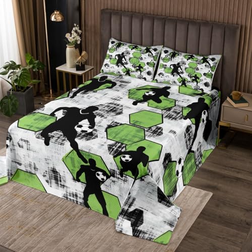 jejeloiu Boys Girls Football Quilted Coverlet Queen Size, Rugby Sports Coverlet Set for Soccer Ball Game Bedspread Kids Teens Bedroom Decor 3Pcs