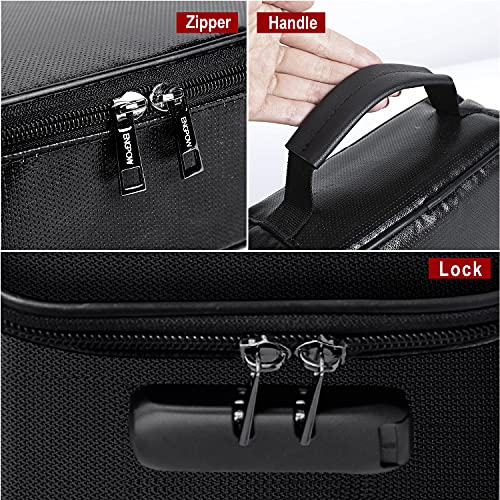 Small Fireproof Storage Organizer Case With Lock(9.4”X 5.9”X 3.2”), Engpow 3-Layer Money Safe Coin Organizer Wallet Bag For Cash,Card,Passport,Check,Bill,Travel Home Organizer Carrying Case,Black #TOP7