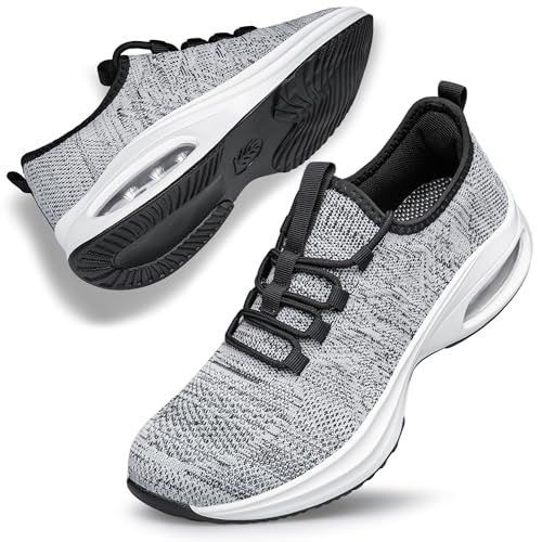 ZCQGQD Wide Toe Box Shoes Womens Walking Shoes Extra Wide Width Sneakers Air Cushion Road Running Ultra Light Tennis Gym Nurse Workout Training Breathable Grey Size 8