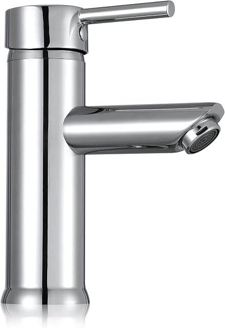 Wasserrhythm Basin Taps Mixers Modern Bathroom Sink Taps Cloakroom Tap Chrome Brass Single Lever with Hoses UK Standard