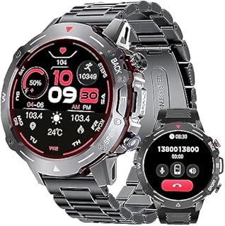 RollsTimi Smartwatch Herren mit Telefonfunktion, 1,4" AMOLED Touchscreen Uhren Fitness Tracker,123+Sportmodi Aktivitätstracker,IP67 Wasserdicht,Fitnessuhr mit Blutdruckmessung für Android iOS.