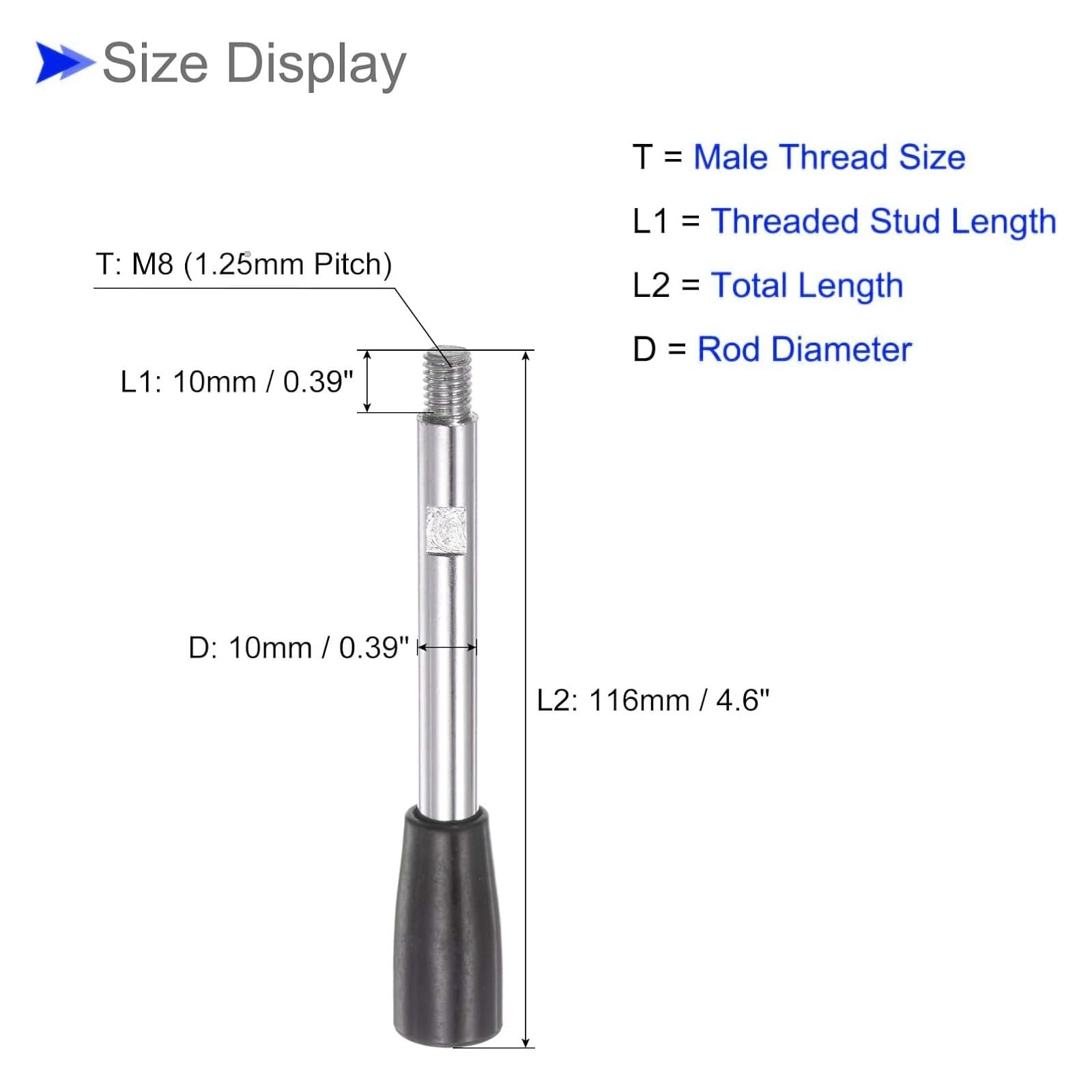 FIDANGS Revolving Crank Clamping Handle - M8 Male Thread 116mm, Chrome Plated Long Arm & Black Handwheel Knob for Lathe, Milling Machines - Industrial Clamping Tool (4-Pack)