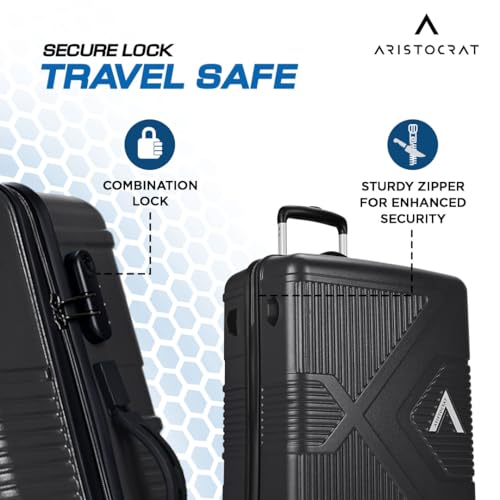 Image of Aristocrat Proteq Check-in Trolley Bag 66cm | Medium Hard Luggage | 8-Wheel Suitcase for Travel | Combination Lock with Sturdy Zipper | Polycarbonate | 3 Years International Warranty (Graphite)