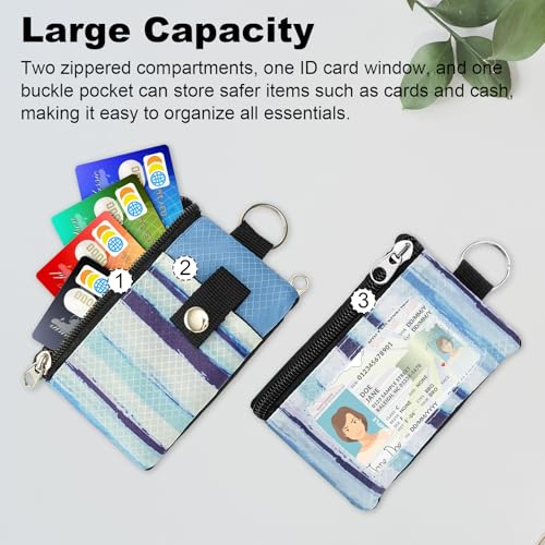 Image of Minimalist RFID Wallet with Lanyard, Multi-functional ID Case with 2 Zipper Pockets and Key Chain for Men and Women, Tactical Badge Pouch Cards Holder, Coin Purse for Travel Sports - Two-Tone