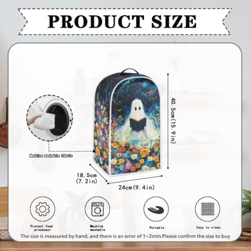 Image of Floral Ghost Book Blender Dust Cover, Anti Fingerprint Polyester Stand Mixer or Coffee Maker Appliance Protector, Machine Washable Halloween Blender Cover for Kitchen Appliance