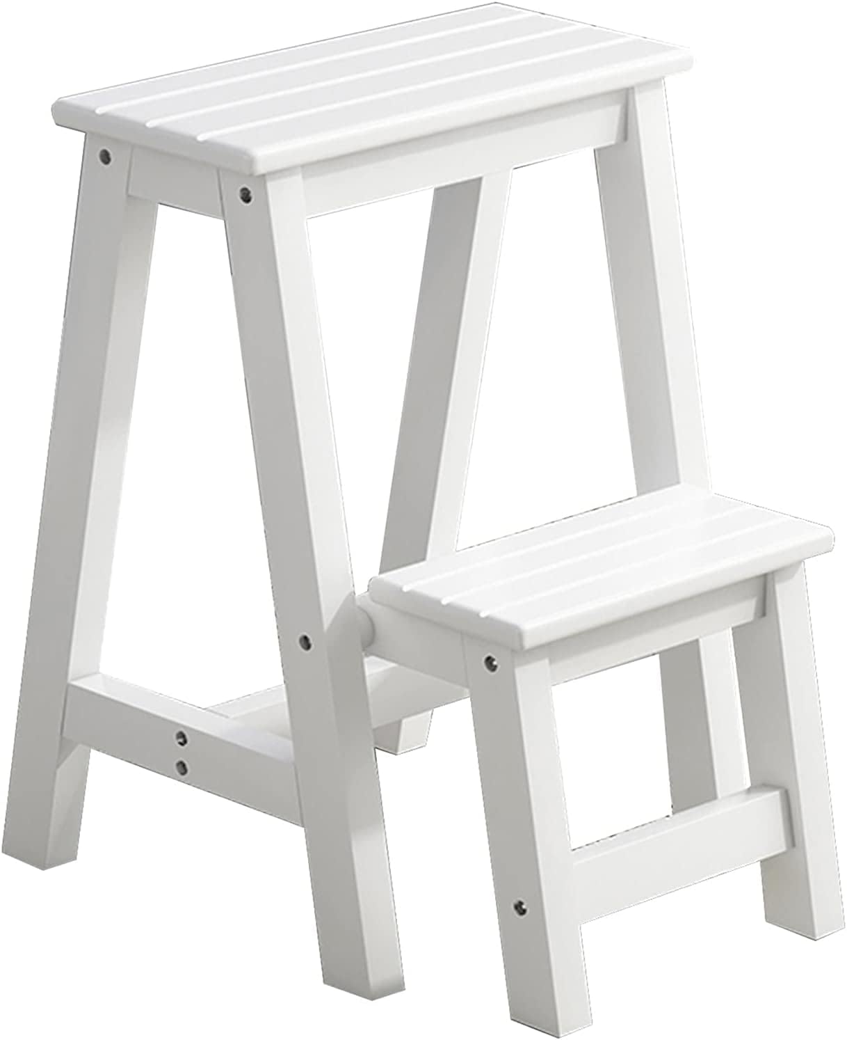 Foldable Wooden Step Stool Kitchen Stepping Stools Maximum Load 150Kg Folding Wooden Stool, Safer Stronge (White)