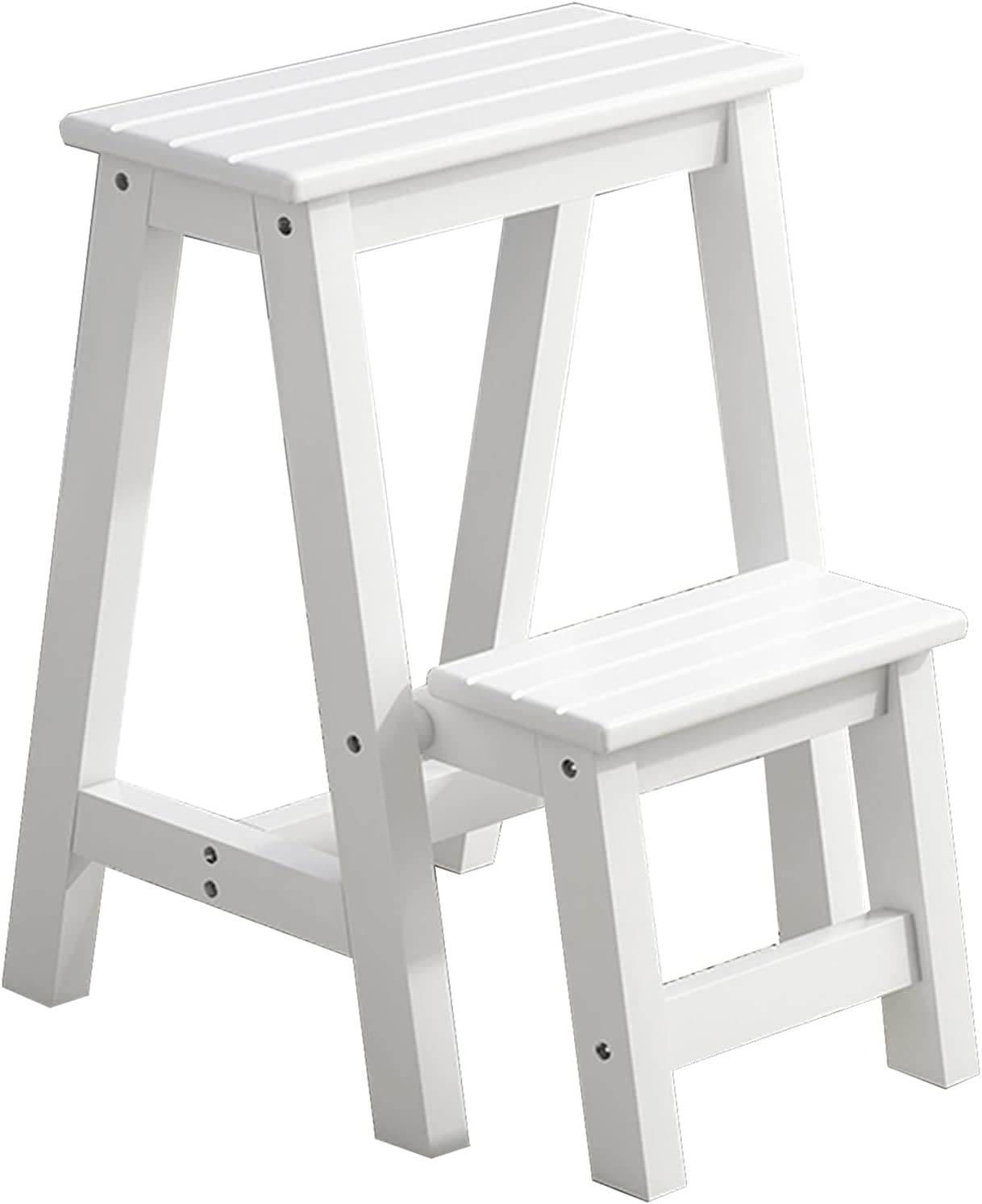 Marchepied pliable en bois blanc 150 kg pour l'accès aux meubles hauts de cuisine