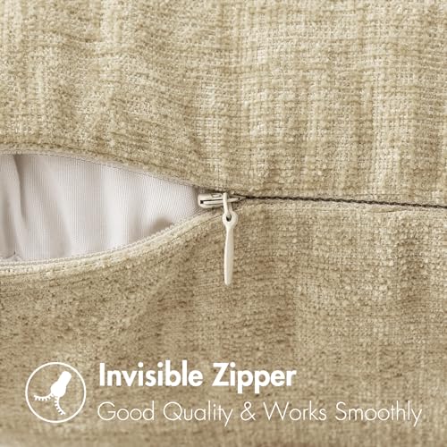 Image of MIULEE Pack of 2 Beige Throw Pillow Covers 20x20 Inch Soft Chenille Pillow Covers for Sofa Living Room Spring Home Decor Couch Solid Dyed Cases
