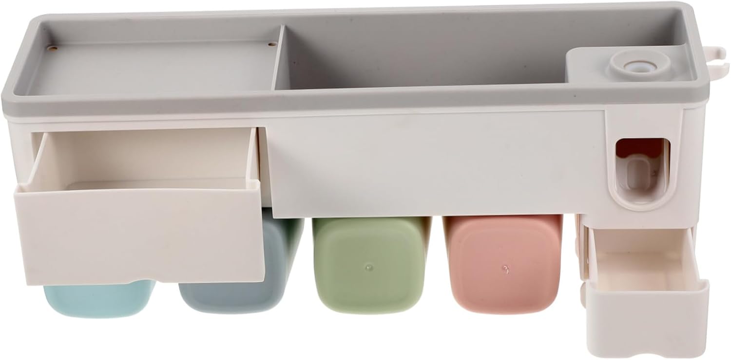 Wall-Mounted Toothbrush Holder with Automatic Toothpaste Squeezer Toothbrush Slots Razor Organizer Bathroom Storage Rack for Bathroom Accessories Space-Saving Easy to Install and