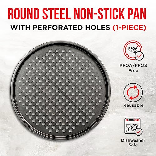 image for BAKKENMASTER Non-Stick Pizza Pan with Holes - 13-Inch Perforated Pizza