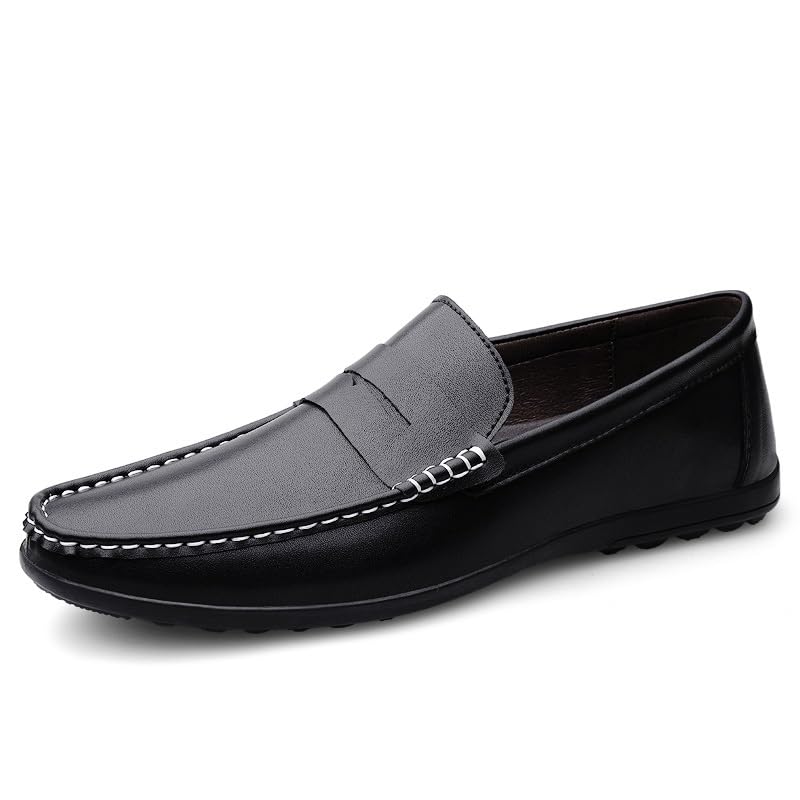 Men's Loafers Round Toe Solid Color Penny Loafers PU Leather Flat Heel Comfortable Slip Resistant Walking Casual Slip-ons