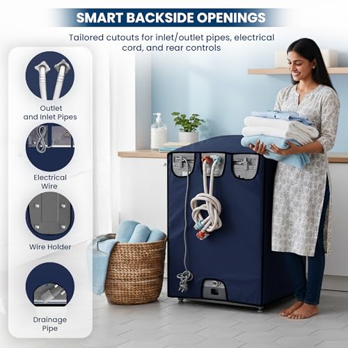 Image of Robustt Top Load Fully Automatic Washing Machine Cover for 6 kg, 6.5 kg, 7kg & 7.5 kg (Navy Blue) | Waterproof & Dustproof Polyester Fabric with Zipper | Protection Cover | 59 x 59 x 86 cm