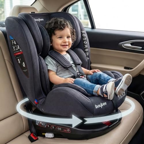 Image of Baybee Convertible ISOFIX Car Seat for Baby 360 Rotatable Kids Car Seat for 0 to 12 Years with 5 Point Safety Harness, 3 Recline Positions & Adjustable Headrest | ECE R44 /04 Safety Certified (Black)