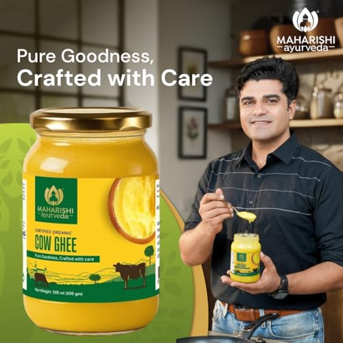 Image of Maharishi Ayurveda Organic Desi Cow Ghee - 500ml, Pack of 2 | Lab Tested | 100% Pure & Natural, Grass-Fed Cow Ghee in Glass Jar, Rich Aroma