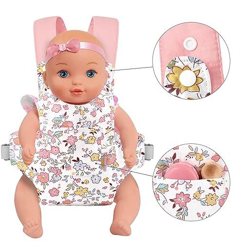 GAGAKU Puppentrage Puppenzubehör Babytrage für Puppen Bauchtrage mit verstellbaren Trägern Kinder Puppen Trage Spielzeug Puppenzubehör - Rosa (Pfirsichblüte)